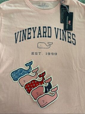 Vineyard Vines Pink Tee with Navy Logo-Firm price